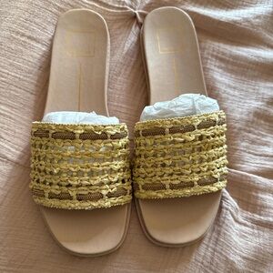Woven Tan Slide Sandals